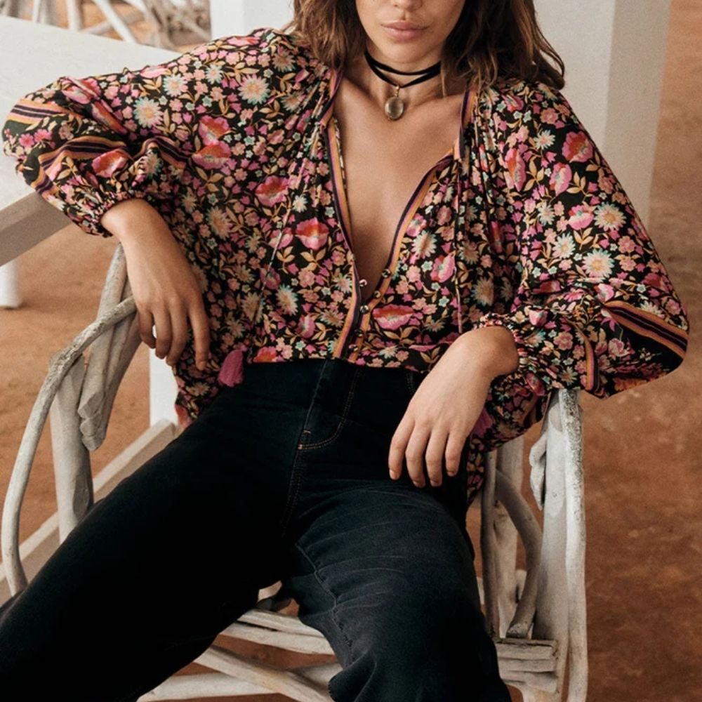 *reseeved For Trade* Nwt Impala Lily Tie Blouse in Night Blossom - Picture 2 of 9
